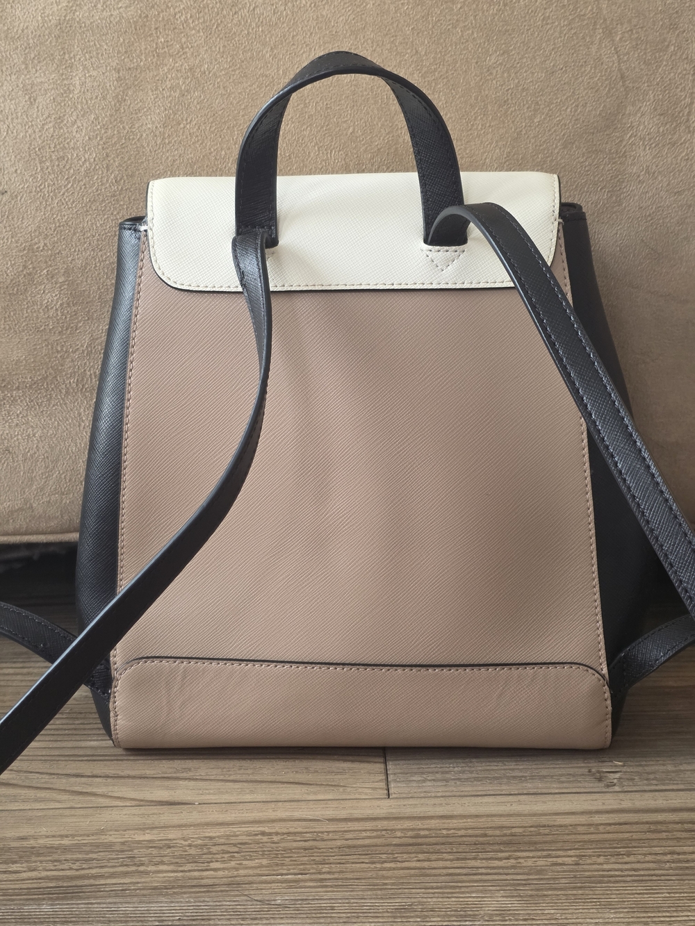 Kate Spade Two-Tone Cream & Taupe Leather Backpack - Picture 7 of 9